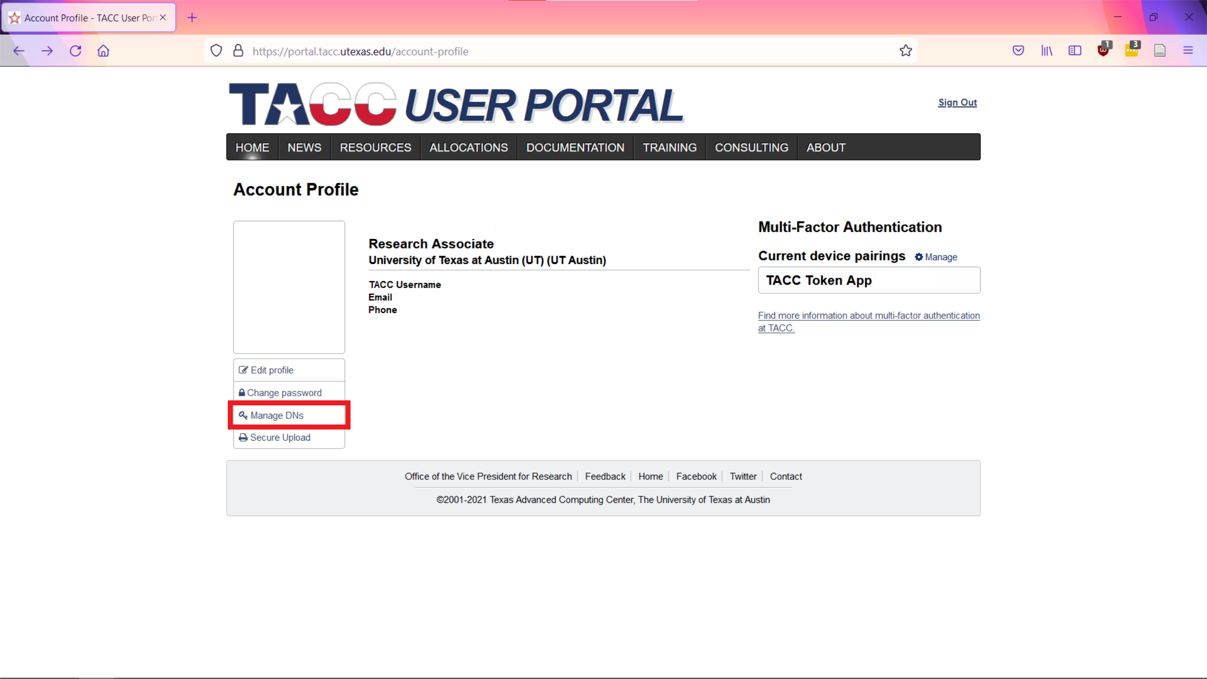 TACC Account Profile