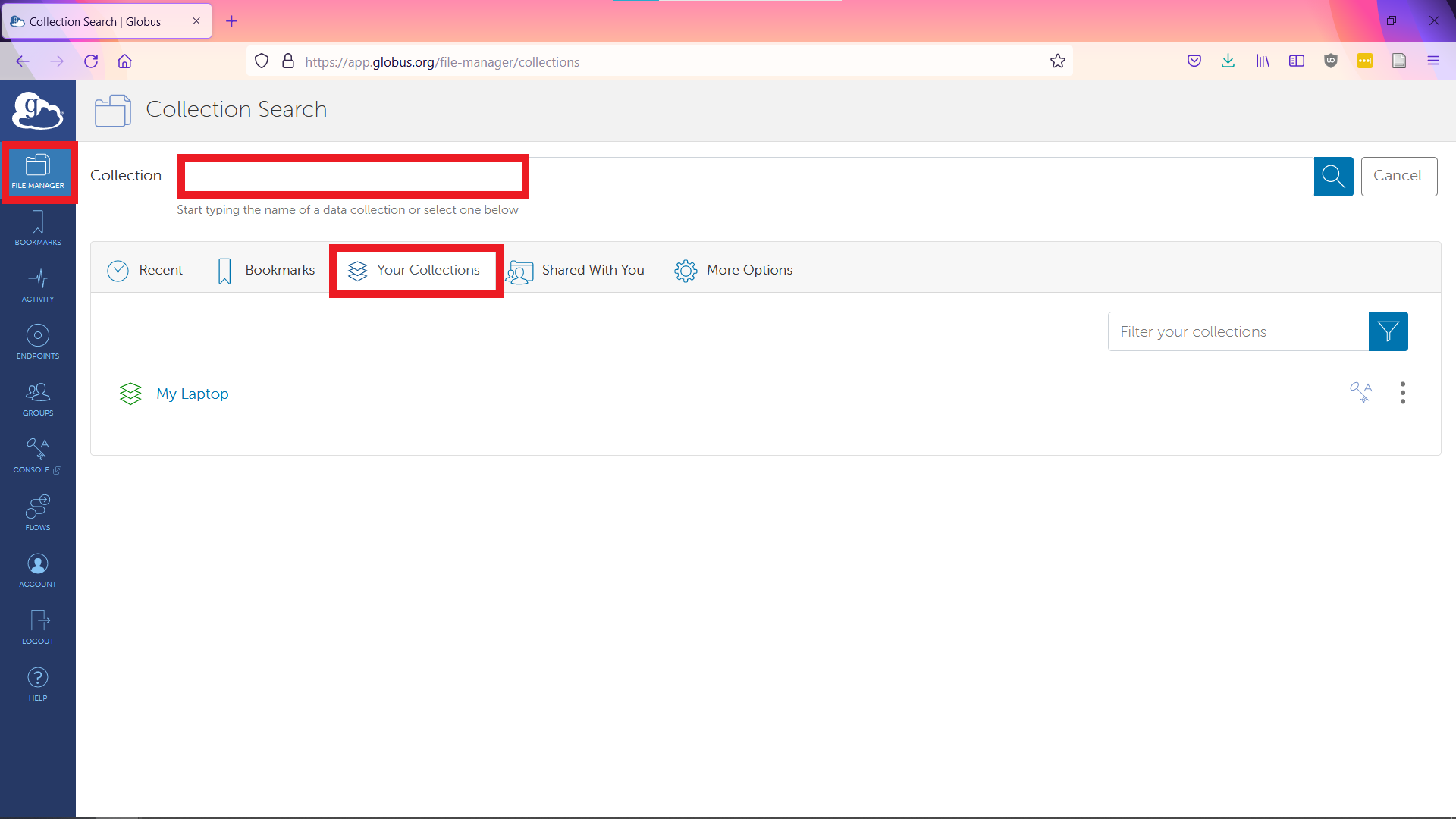 "File Manager" > "Your Collections"
