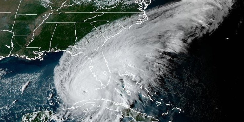 a satellite view of a hurricane approaching Florida