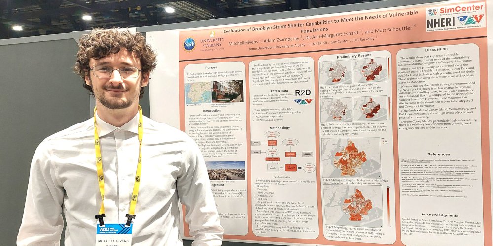 a man standing in front of a poster