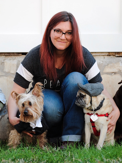 Hedda with her dogs, Dudley and Wolfie